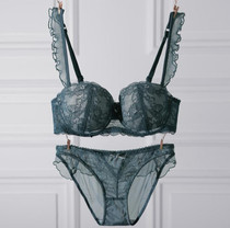 Fan-style sexy thin lace with small breasted edges for half a cup of underwear with inserts thick cup of breast-breasted teenage bra suit