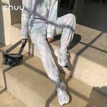 CHUU casual pants womens spring and autumn 2021 new small tie-dyed high waist sports pants drawstring drawstring pants