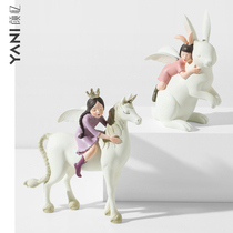 Fairy tale white horse entrance art decoration Home decoration Nordic ins style desktop decoration Model room soft decoration