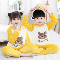 Autumn Winter 2022 Children Flannel Suit Girls Baby Coral Fleece Girls Older Boys Long Sleeve Home Clothes Pajamas