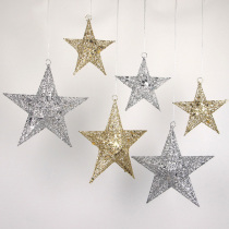 30cm gold wrought iron star window ornaments 20cm silver glitter three-dimensional five-pointed star Christmas decorations