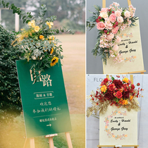 Wedding wedding water card Welcome card Simulation floral hotel shopping mall sign display stand flower decoration door flower props