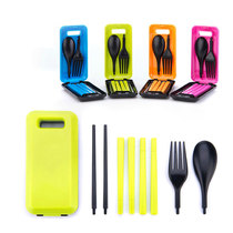 Carlo home folding tableware three-piece set of chopsticks spoon Fork set box portable storage single detachable