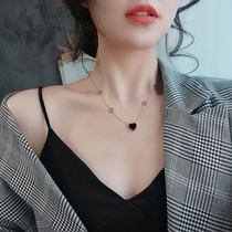 Titanium steel does not fade double-sided Diamond Love necklace female tide Net red choker niche simple temperament personality pendant