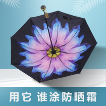 Parasol double-layer small black umbrella Umbrella Umbrella Umbrella Anti-ultraviolet Women Fresh Sunscreen Three Folding Clear Double-use Black Glue
