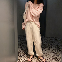 (Spot second hair) joo Korean designer cooperation custom elastic waist drawstring hemp casual pants D