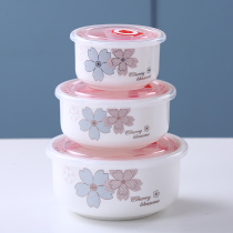 Fresh-keeping bowl with lid ceramic three-piece set microwave oven heatable fresh-keeping box sealed lunch box office worker lunch box