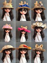 blythe small cloth size straw hat antler cat ears flat top hat baby clothes accessories summer seaside