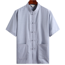 Summer Tang clothing mens short-sleeved top Dad loose shirt Grandpa summer clothing cotton and hemp middle-aged and the elderly lay clothes men
