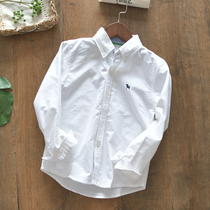 Middle and Big Boy lapel Oxford spinning cotton pure white shirt children simple spring and autumn long sleeve shirt