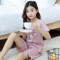 Little girl childrens summer pajamas loose middle-aged childrens summer pants 3-5-8-12-year-old short-sleeved suit