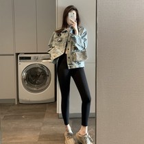 22 Autumn and winter plumbing warm pants female elastic nine points black little pants shark skin skin dress pants