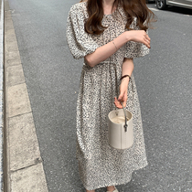 (Limited time 9fold) aged girl bubble sleeve pleated floral long dress F0501