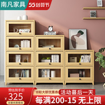 Solid wood bookcase with glass door minimalist living-room shelf to floor home bedroom storage containing cabinet student bookcase