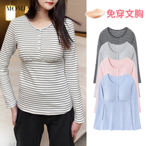 Nursing top Pregnant women autumn clothes Cotton month clothes Spring and autumn wear base postpartum warm feeding long-sleeved suit summer