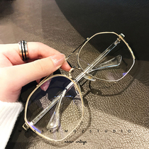 Large-frame glasses frame men and womens tide plain half-frame retro round face flat mirror anti-blue radiation optical optical with myopia