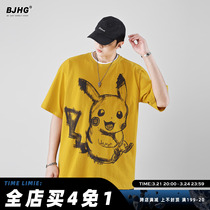 Summer anime cartoon print short sleeve T-shirt mens niche Japanese hip hop simple fashion brand loose couple INS half sleeve