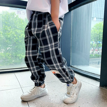 Boys pants thin middle-aged childrens casual Childrens grid pants Boys anti-mosquito pants foreign style summer loose trousers summer