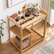 Light luxury household solid wood tea car balcony small coffee table table mobile European tea table kettle integrated tea bar machine pulley