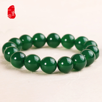 Lifetime one stone natural green Agate round beads bracelet Female Buddha beads Crystal hand string Mens couple jewelry