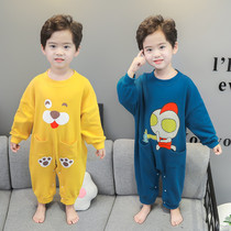 Boy cartoon conjoined pajamas male baby spring and autumn anti-kicking belly climbing clothes boy air-conditioning clothing cotton home wear