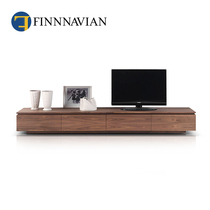 FINNNAVIAN Italian modern minimalist style TV cabinet Villa large flat layer solid wood floor cabinet black walnut