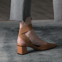 Summer womens shoes 2022 new leather toe high-heeled sandals European style standing cross strap fairy shoes
