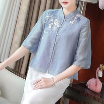 Improved cheongsam coat womens short Chinese clothes female Chinese style fairy Super Xiansen family niche design sense shirt