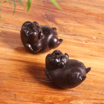 Handmade wood carving pig ebony wood carving hand handle Zodiac pig toy craft text play small ornament gift