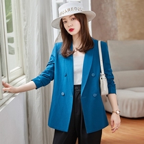 Blue blazer womens early autumn new Korean version of British style Senior sense small man short fried street suit jacket