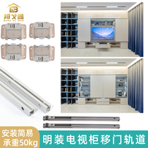 TV cabinet bookcase surface mounted sliding door rail flat sliding door pulley two-way buffer rail track hardware accessories