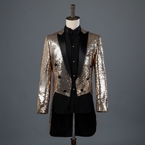 Male sequin tuxedo stage performance dress magician jacket nightclub bar host court suit mens suit