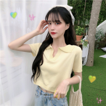 Summer 2020 Korean version of the new net red short sleeve knitted shirt T-shirt Hong Kong flavor Joker short cut shirt shirt