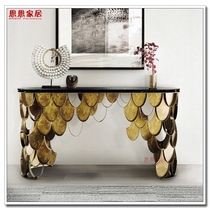 Soft decoration design Light luxury foyer aisle entrance table Brabbu Metal furniture Home marble case Entrance table