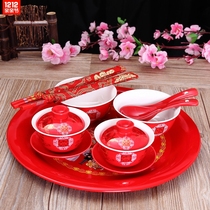 Heytea new couple toast cup Wedding celebration cover bowl Ceramic chopsticks set Chinese wedding dowry red dragon and phoenix pair cup