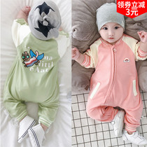 Six months baby one-piece 9 long-sleeved 0-1 year old boy romper female baby spring and autumn clothes super cute outdoor clothes