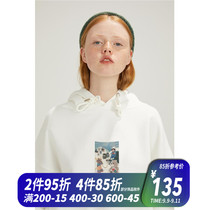 square houlest original white photo print hooded sweater female early autumn student loose long sleeve top
