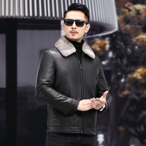 2021 new leather leather jacket mens goat jacket short lapel locomotive Haining leather down liner jacket
