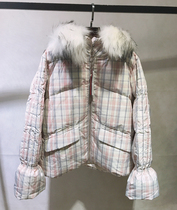 New big hair collar fashion plaid down jacket beautiful ladies ins Korean version of the short literary loose down jacket