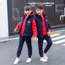 Autumn and winter New Men and women plus velvet thickened sports school uniform vest three-piece set of primary and secondary school students class uniforms