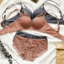 Womens Bra Set Small Chest Thickened Cup Sexy Lace Beauty Back Adjusting Type No Steel Rings on the Lingerie Autumn and Winter