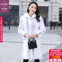 2021 New Winter Haining imported velvet mink coat female hooded whole mink long mink coat Korean version