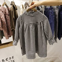 Clearance Korean baby childrens cotton plaid dress 2021 autumn new childrens female baby childrens long sleeve