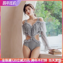 Hot spring one-piece swimsuit women 2020 new swimsuit covering belly thin conservative one-piece long sleeve sunscreen swimsuit