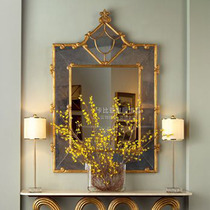 European gold foil dressing mirror dressing table mirror wall hanging bedroom makeup mirror porch living room Golden fireplace decorative mirror