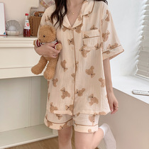 Pregnant Woman Pyjamas Summer Thin gauze Gauze Loose Short Sleeve Suit July Home July Home Pregnancy Summer Dress Laces