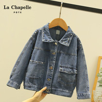 Lashabelle childrens clothing childrens spring and autumn jacket foreign air girl denim jacket 2022 new spring clothing online red blouses