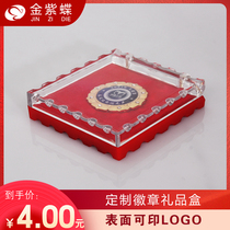 Gold purple butterfly acrylic transparent emblem box specifications 80 * 80mm can be printed LOGO small brooch jewelry box