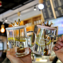 ins net red concolats lovely crown heat resistant glass cup heat resistant home water glass with spoon handle transparent with hand cup