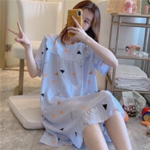 Pajamas ladies summer nightdress short sleeves plus size extension cotton silk Korean version of cotton cotton cotton cotton home wear